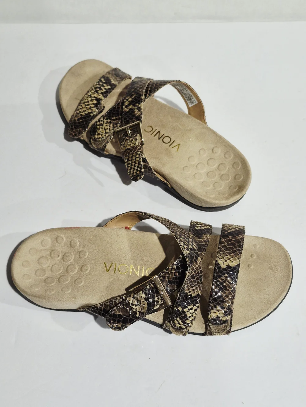 Vionic Women's Snake-Print Slide Sandals in Brown Size 6